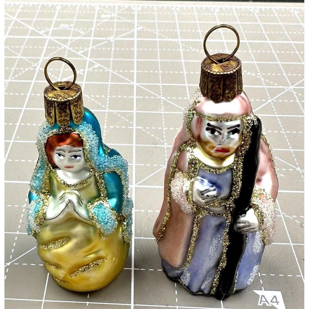Vintage Waterford Ornaments Mary and Joseph Hand Painted Glass Ornaments 2 3/4"